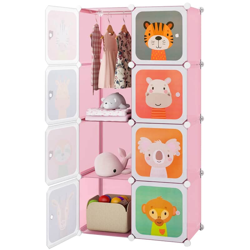 Costway 8-Cube Kids Wardrobe Baby Dresser Bedroom Armoire Clothes - Pink
