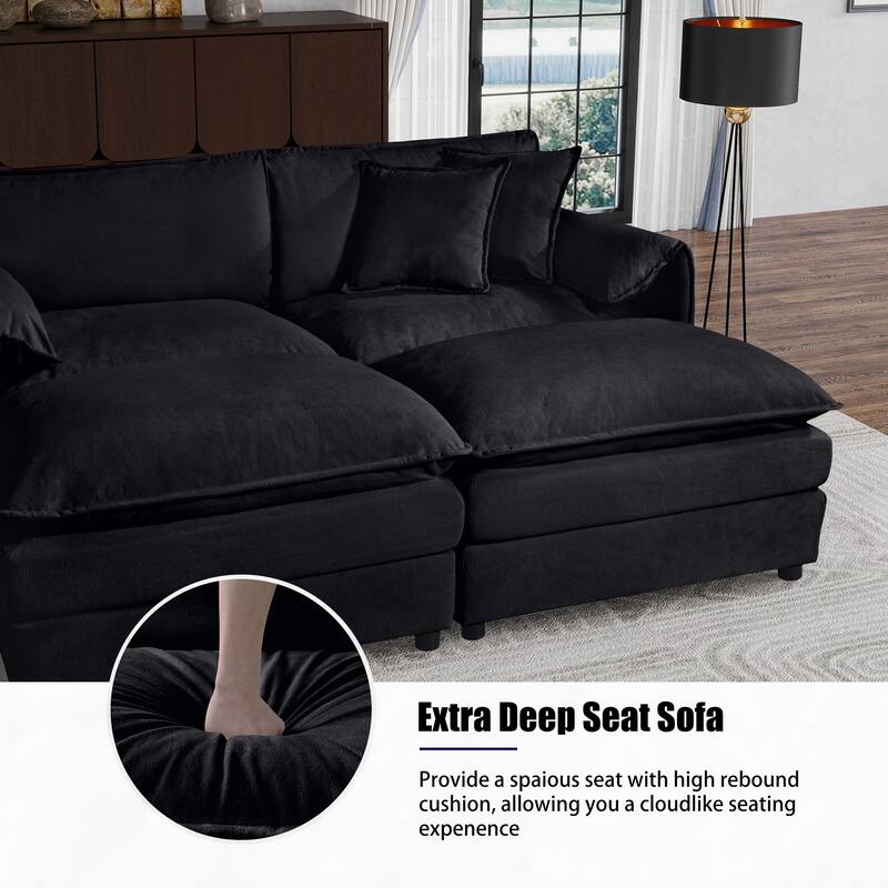 Deep Seat Modular Sofa with Ottomans, Black Chenille, DIY Combination