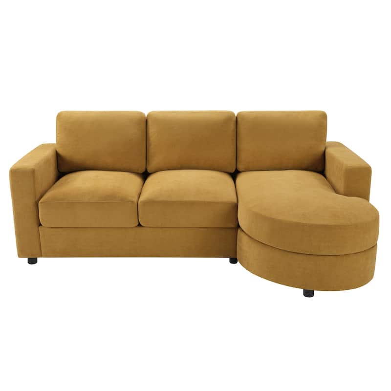 L-Shape Sectional Sofa with Curved Chaise Lounge, Chenille Fabric 3 Seater Sofa with USB Ports & Storage Pockets
