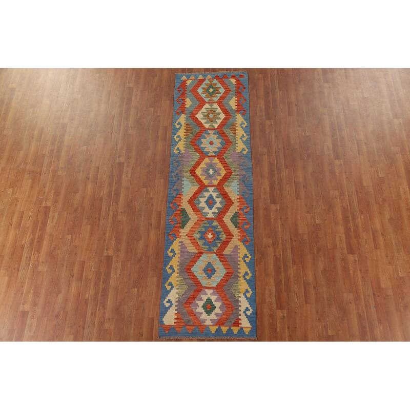 Colorful Kilim Oriental Runner Rug Flat-weave Southwestern Wool Carpet - 2'8" x 9'5"