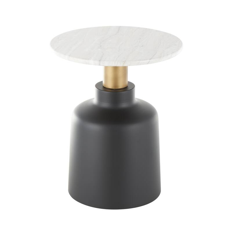 Metal Pedestal Accent Table with Faux White Marble Top - Black - Roche River Decor