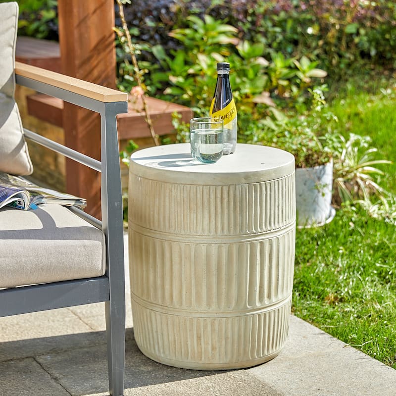 Glitzhome 18"H Modern MGO Faux Drum Garden Stool Plant Stand Accent Table