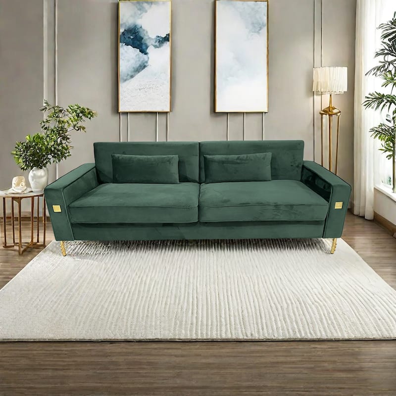 Velvet 3-seater Sofa with Gold Accents
