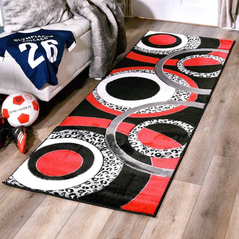 Orelsi Collection Abstract Area Rug - 2'8" x 11'10" Runner - Black/Red