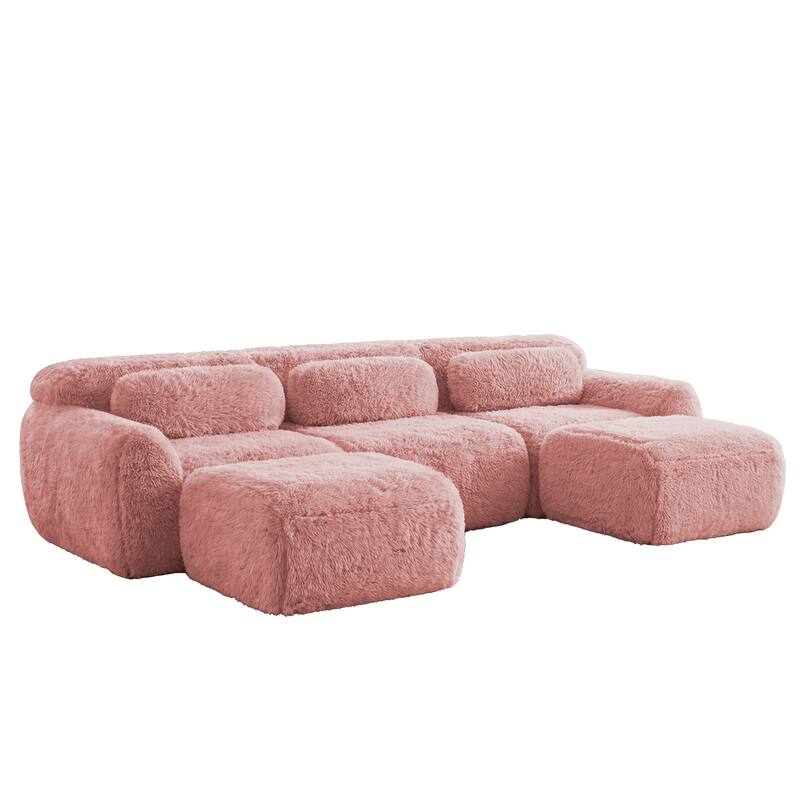 Homy Casa Pink Plush Modular Sectional Sofa Set Soft Cloud Floor Couch