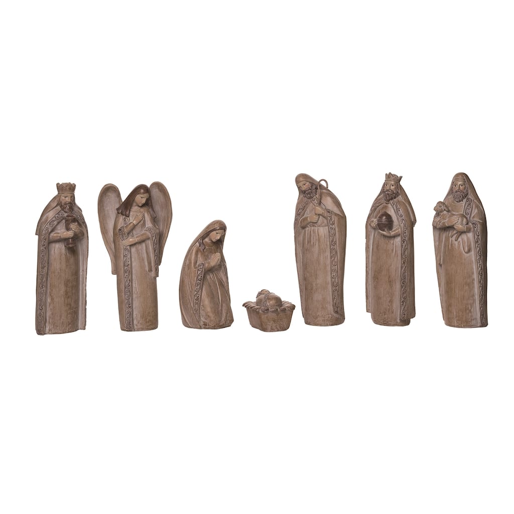 Transpac Resin 10 in. Brown Christmas Ornate Rustic Look Nativity Set of 7