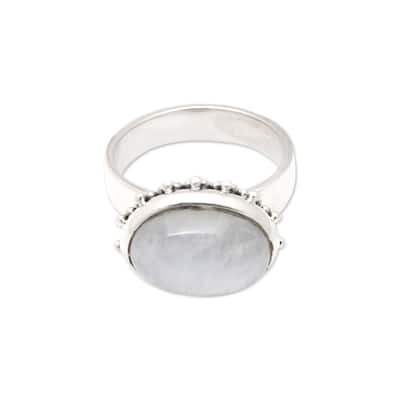 Novica Handmade Moon Paradise Rainbow Moonstone Cocktail Ring