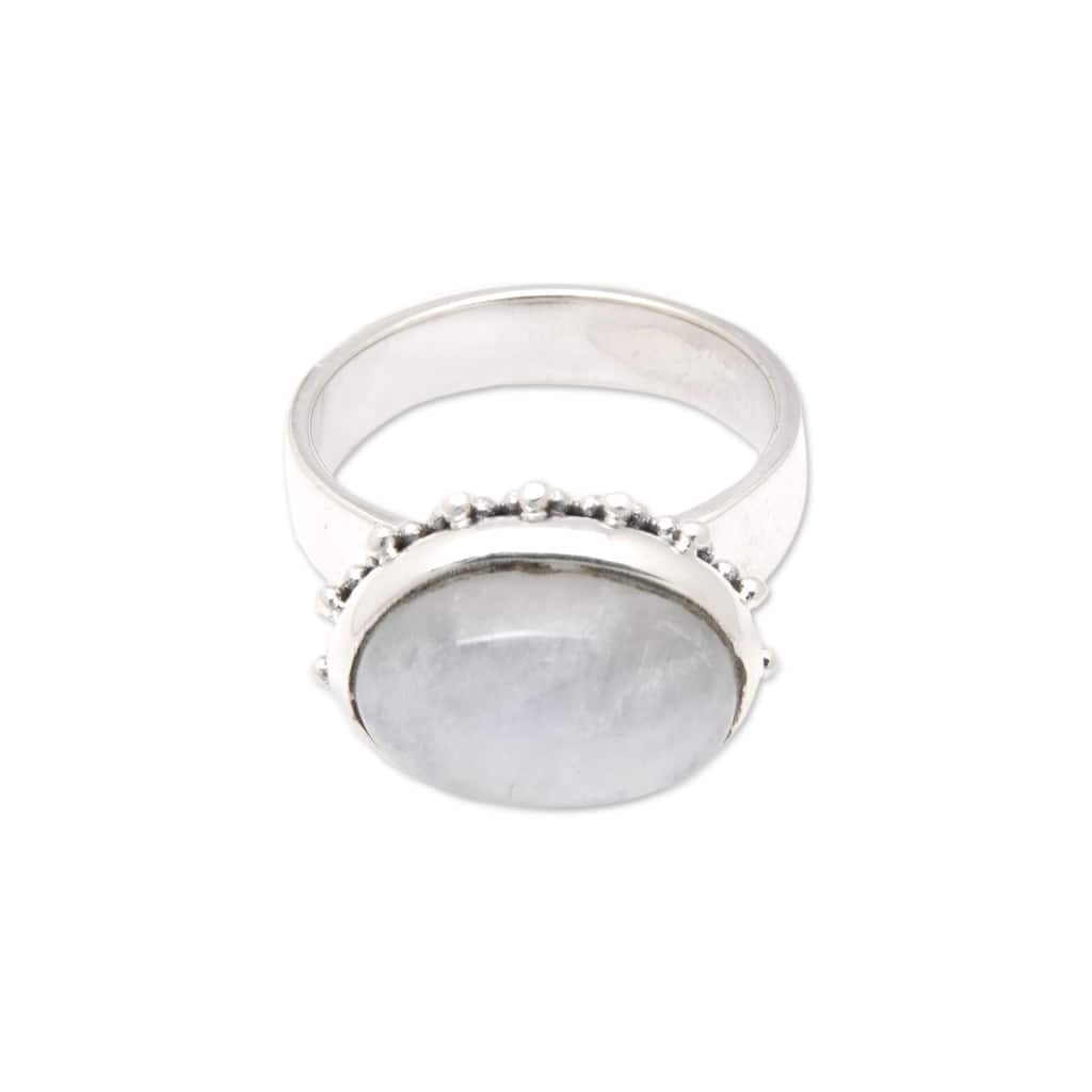 Novica Handmade Moon Paradise Rainbow Moonstone Cocktail Ring