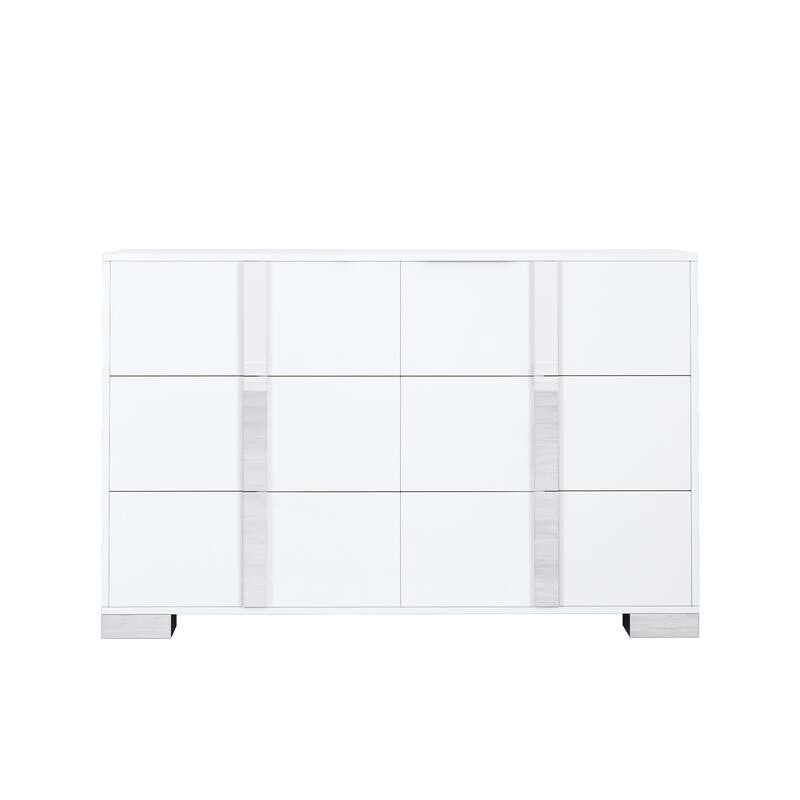 Roomfitters Elegant Modern Storage Cabinet with Metal Foot, Mirrored 6-Compartment Cabinet for Bedroom Living Room, White