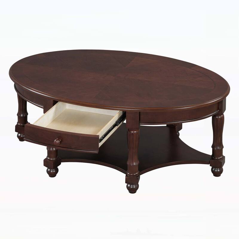 Oval Coffee Table with Drawer and Storage Shelf