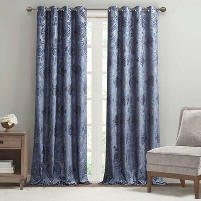 Knitted Jacquard Total Blackout Grommet Top Curtain Panel single - N/A