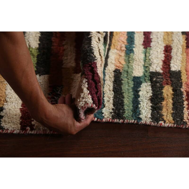 Checkered Moroccan Oriental Wool Area Rug Handmade Living Room Carpet - 10'1" x 14'6"