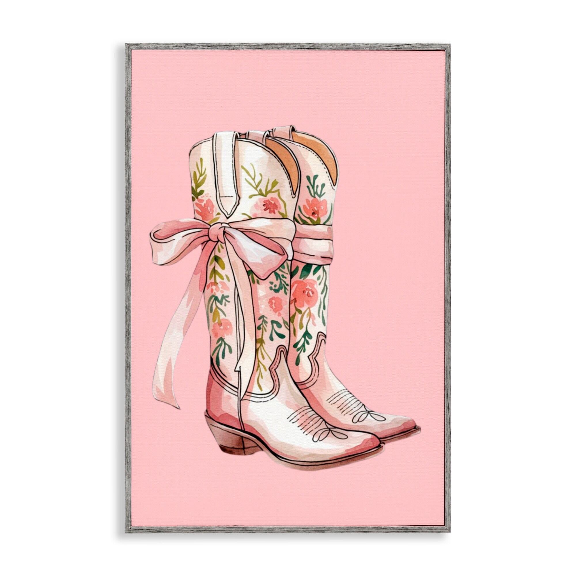 Stupell Cowgirl Boots with Neutral Ribbon Framed Giclee Art Design By Lettered and Lined