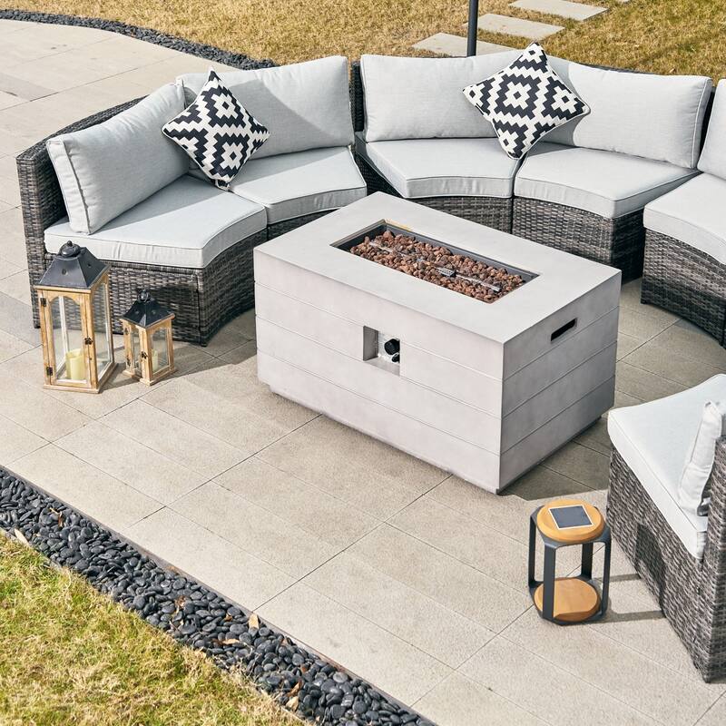 8-Seat Modular Patio PE Rattan Sofa Set with 50000BTU Terrafab Composite Fire Pit Table