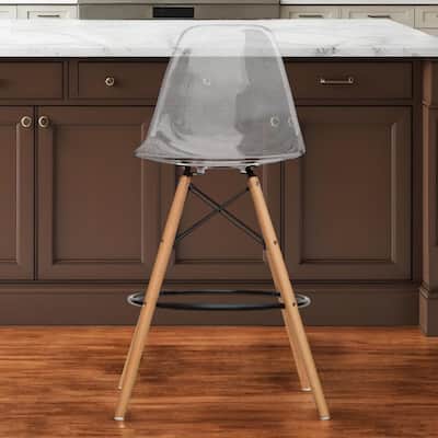 HomeRoots 28" Clear And Brown Acrylic And Solid Wood Counter Height Bar Chair