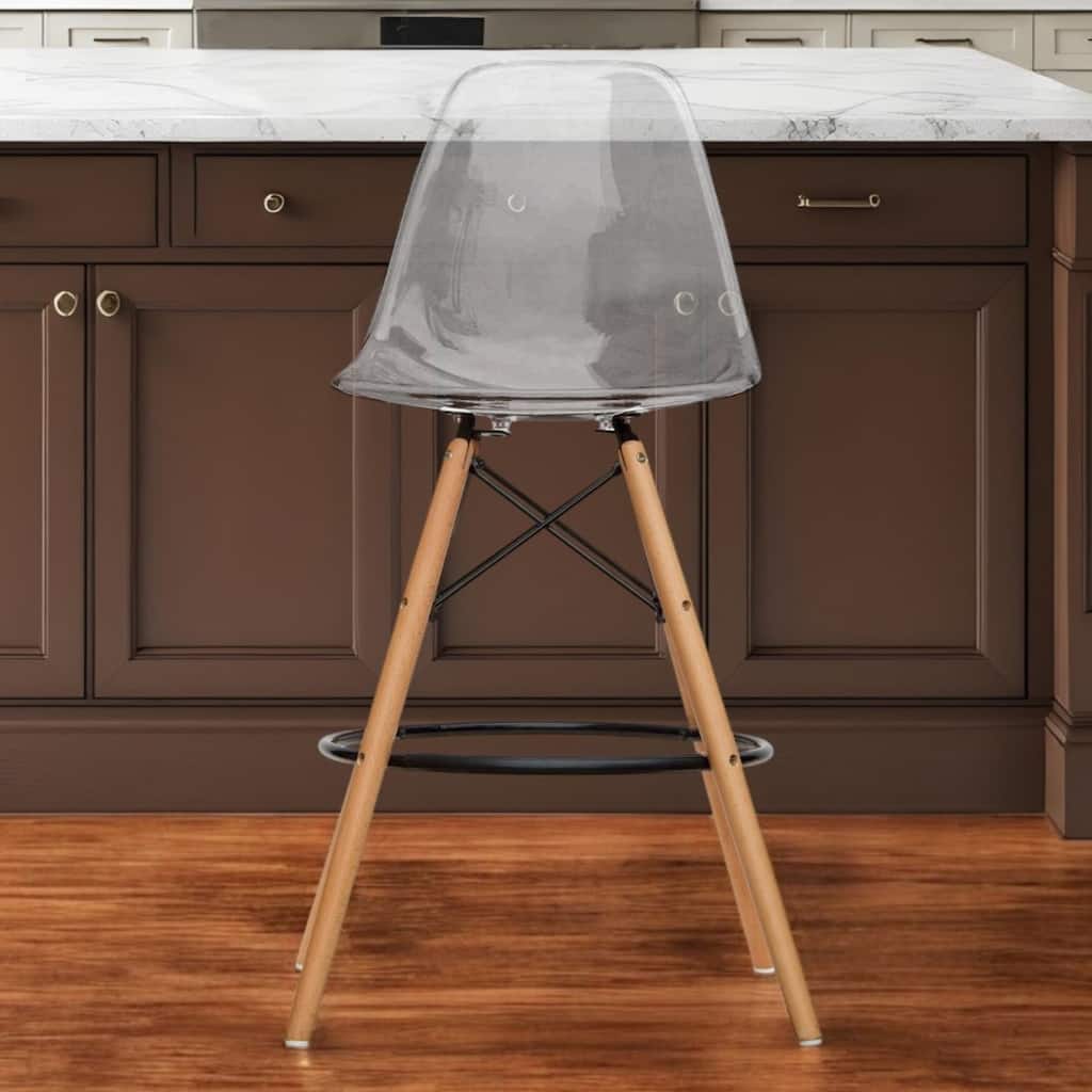 HomeRoots 28" Clear And Brown Acrylic And Solid Wood Counter Height Bar Chair