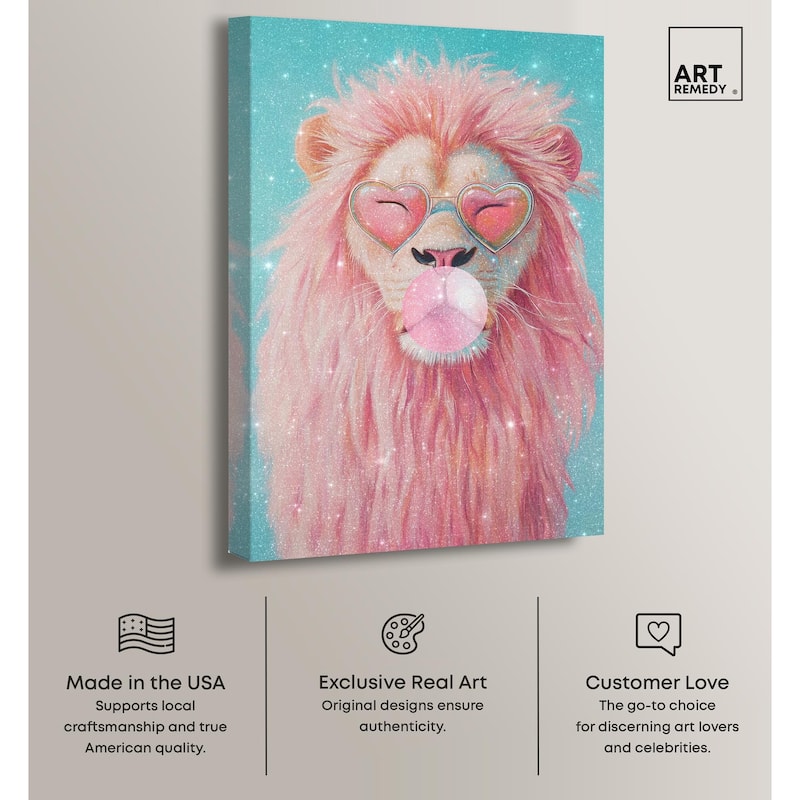 Pastel Lion Bubblegum Canvas by Art Remedy, Gallery Wrapped