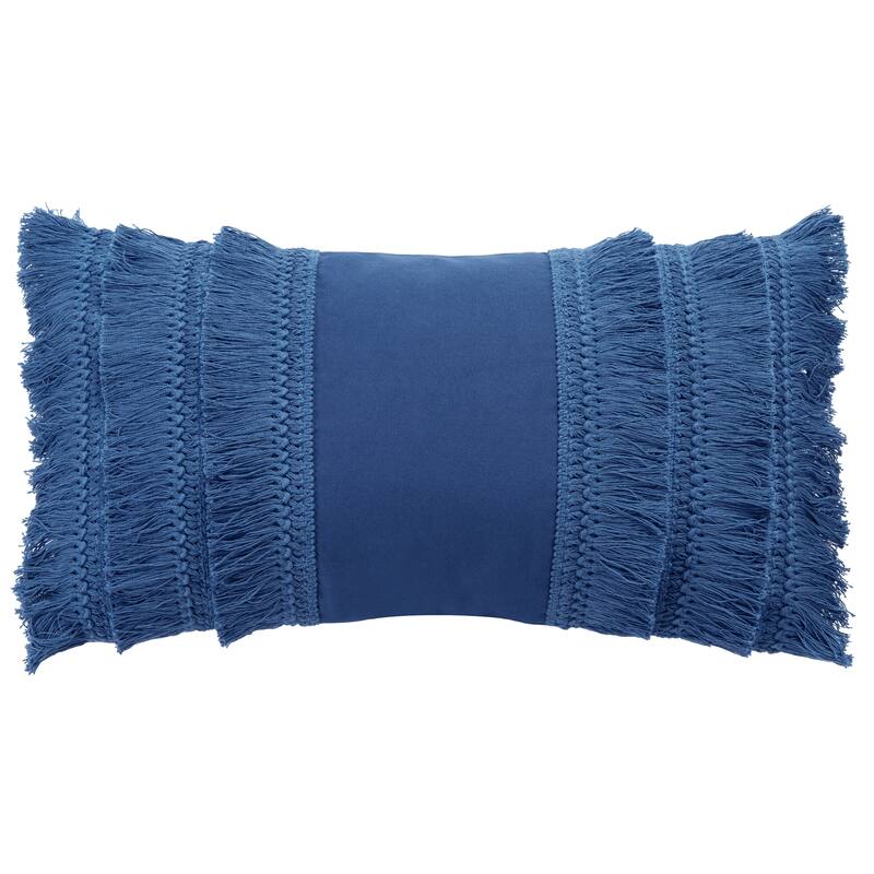 SAFAVIEH Ilmi Boho Fringe Decorative Accent Throw Pillow - Navy Blue - 12Wx20L