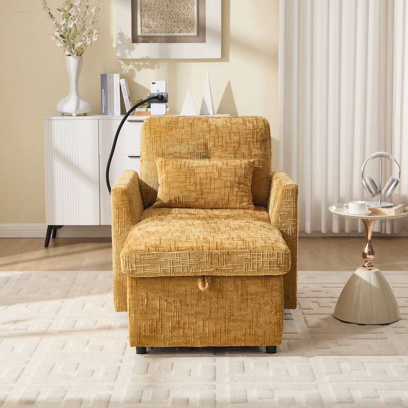 Multifunctional Lazy Person Sofa Recliner,Storage Backrest With Cell Phone Bracket Chenille Single Leisure Chair
