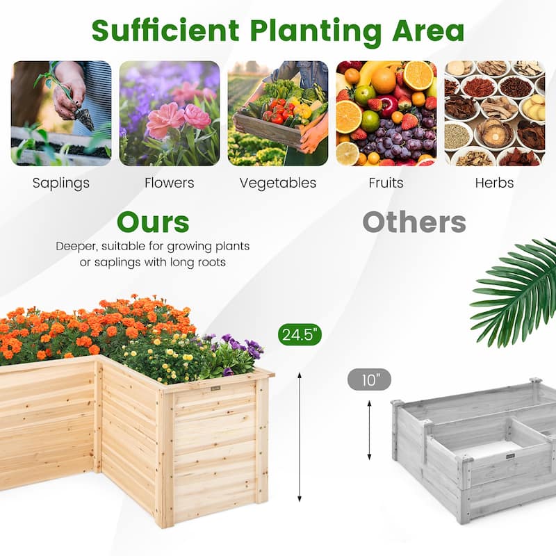 Costway 24'' L-Shaped Deep Root Planter Box Wooden Raised Garden Bed - See Details