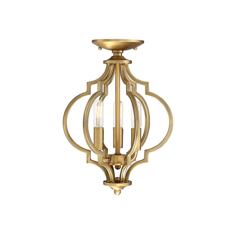 Meridian M60055 3 Light 11" Wide Semi-Flush Ceiling Fixture - Natural Brass