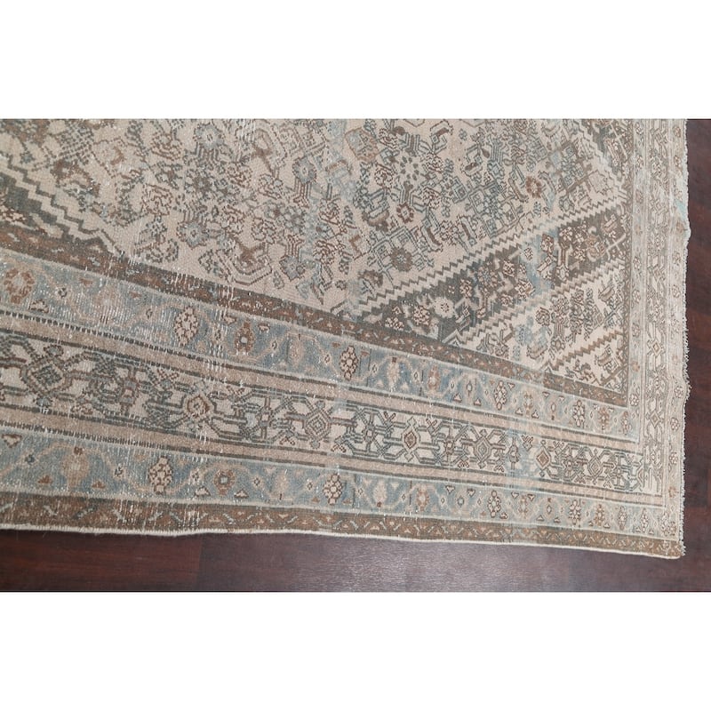 Distressed Geometric Hamedan Persian Area Rug Wool Handmade Carpet - 6'8" x 9'11"