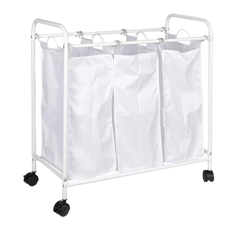 Household Essentials Rolling Triple Laundry Sorter - White