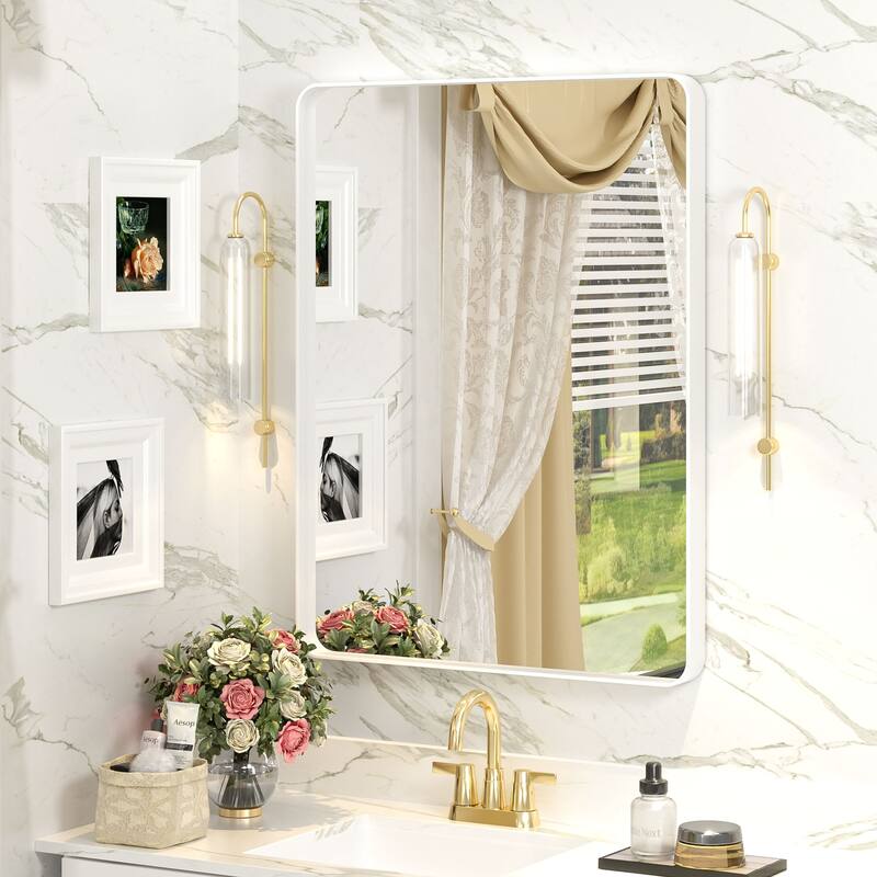Modern Metal Frame Wall Mounted Bathroom Vanity Mirror - 32x24 - White