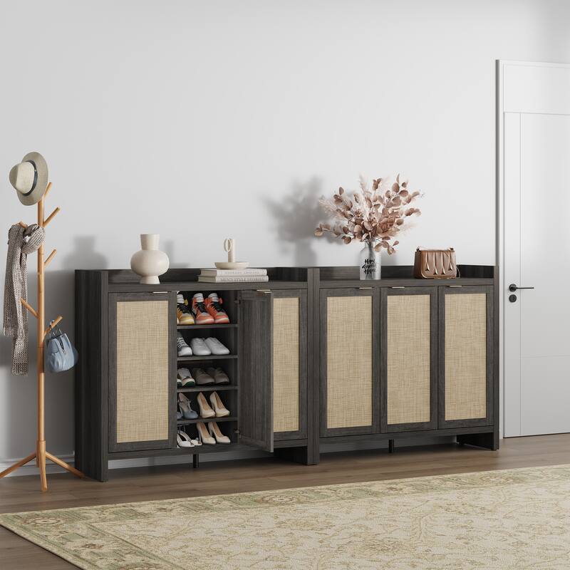 Five - Tier Storage Rustic - Flavored Rattan Shoe Cabinet