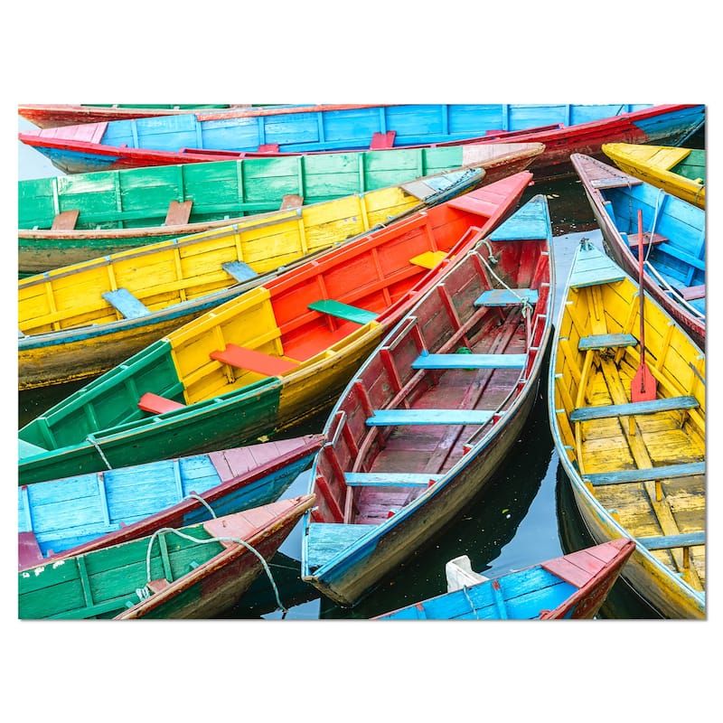 Rowing Boats on the Lake in Pokhara' Boat Wall Artwork Print on Canvas