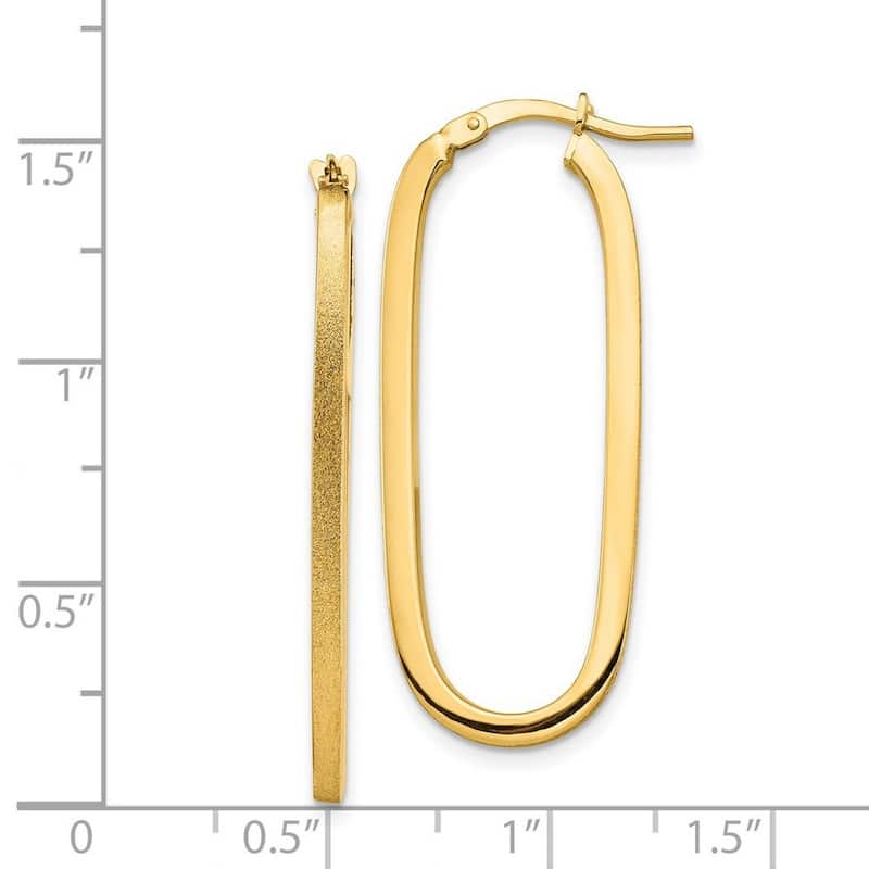 Curata 14k Yellow Gold Polished Brushed Oval Hoop Earrings - 37.64x15.75mm