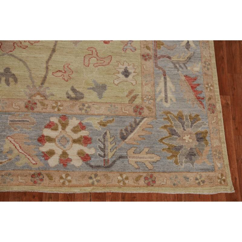 Hand Knotted Oriental 100% Wool Carpet Transitional All-Over Green Oushak Area Rug - 10' 3'' X 8' 7''