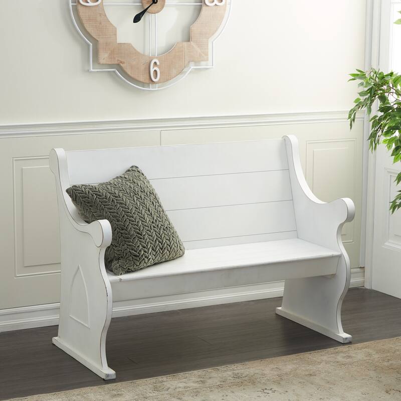 Wood Storage Bench with Scrolled Armrests - Black or White - Roche River Decor