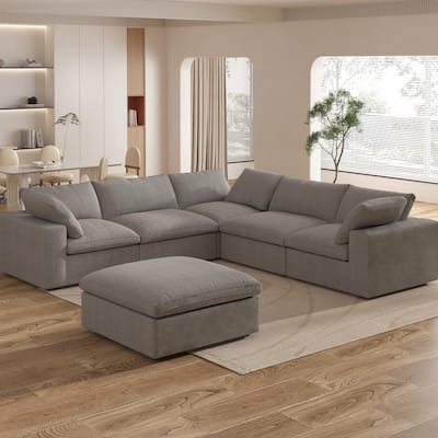 Oversize Down Filled 5-Piece Sectional Sofa with Storage Ottoman for Living Room