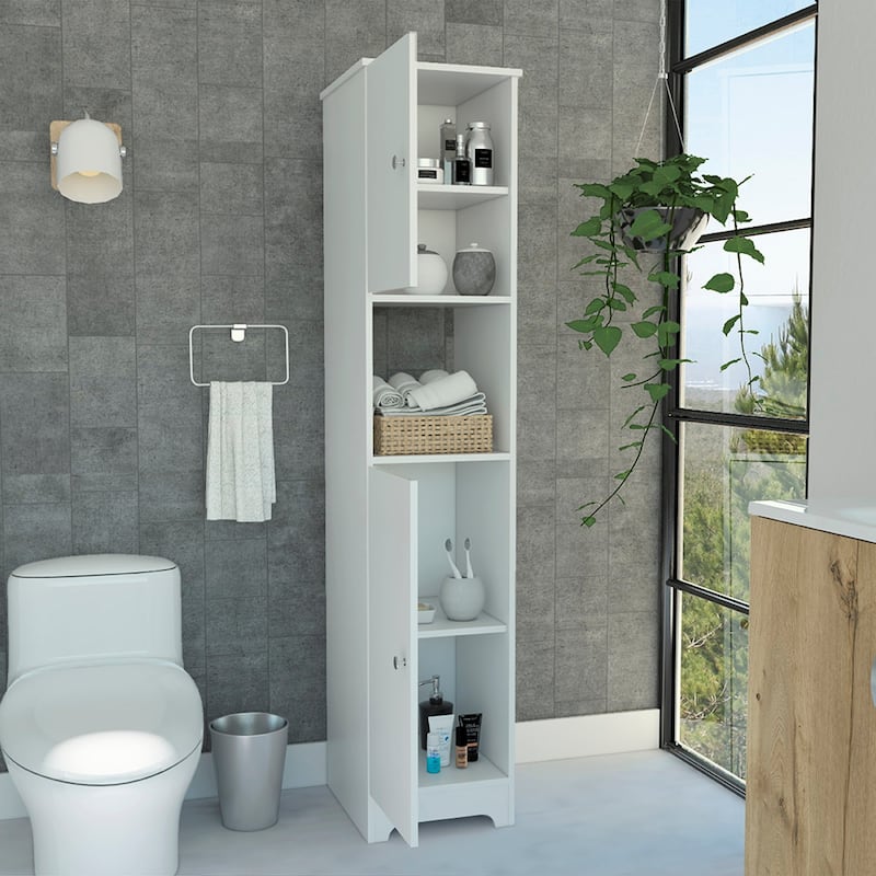 Ibis 14-inch Wide Linen Cabinet with Double Doors, 4 Interior Shelves, and 2 Cabinets