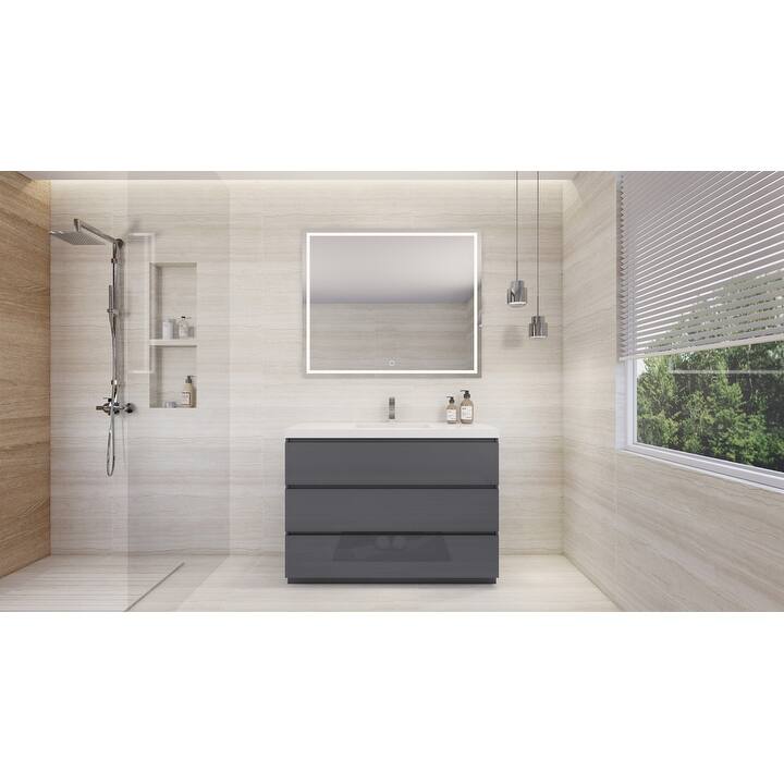 Modern 48“ Single Sink Bathroom Vanity with Soft-Close Storage and Integrated Acrylic Top (Angeles Series)