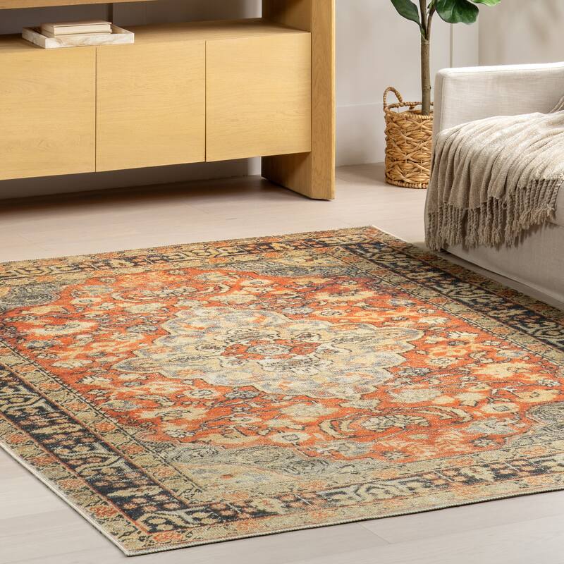 Nuloom Esmeralda SpinClean Distressed Medallion Area Rug