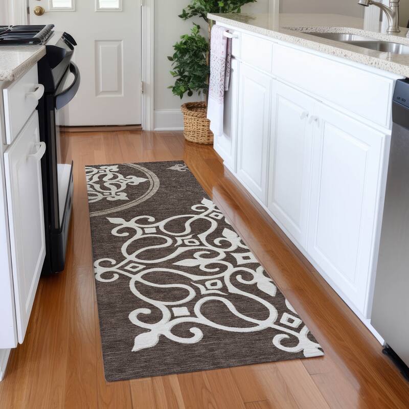 Premium Washable Super Soft Transitional Scroll Mayfield Rug - Chocolate - 2'3" x 7'6"