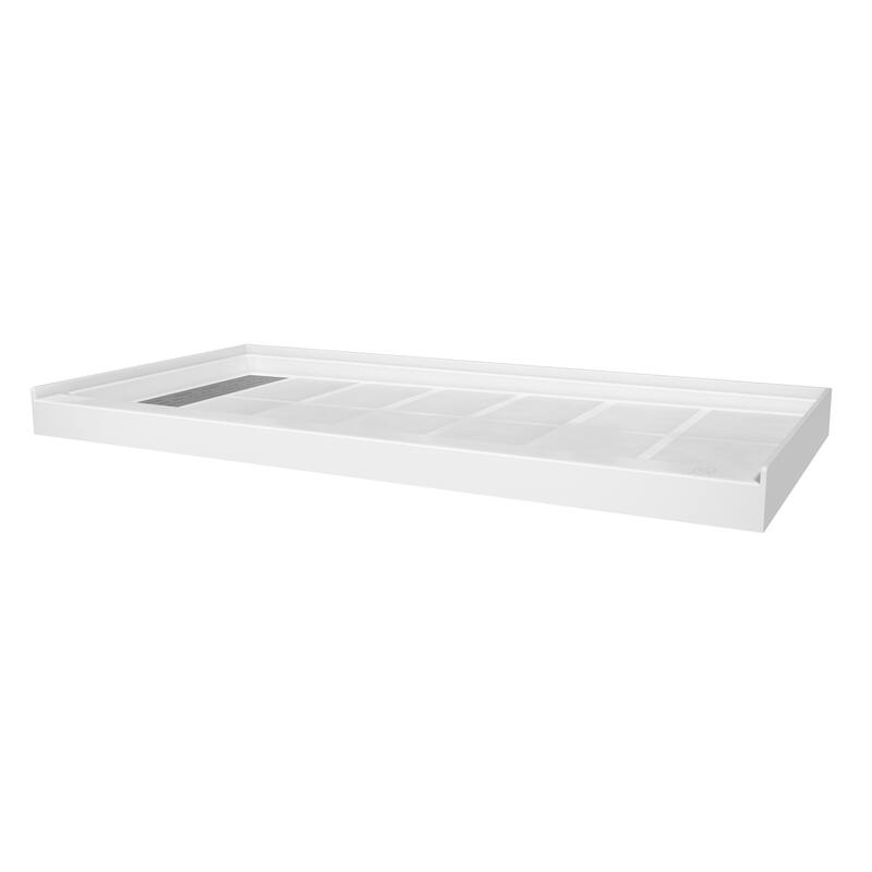 60 in. x 30 in. Elegant White Single Threshold Anti-slip SMC Rectangular Shower Base with Drain and Stainless Steel Drain Cover
