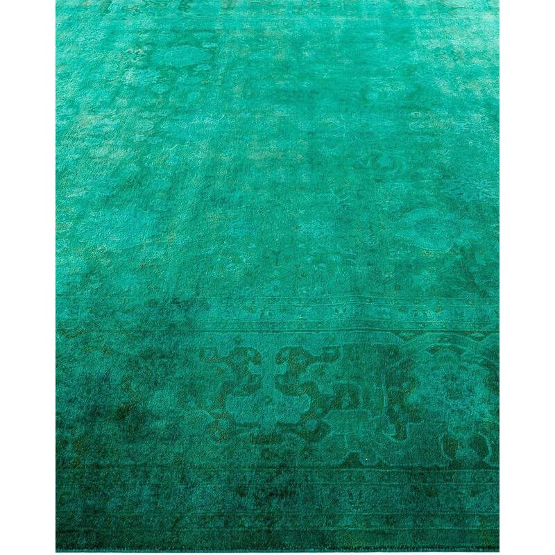 Overton Hand Knotted Wool Vintage Inspired Modern Contemporary Overdyed Green Area Rug - 8' 4" x 10' 6"