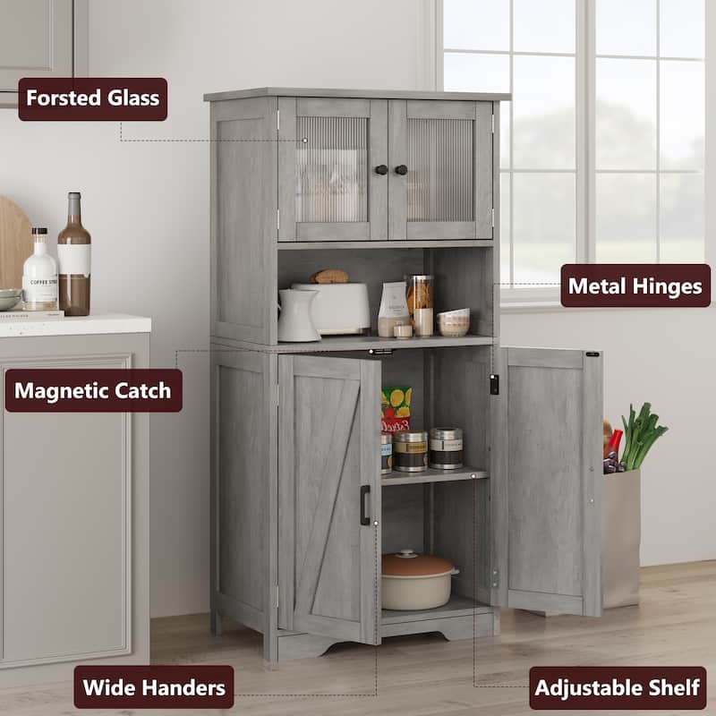 Efrin Linen Storage Cabinet Freestanding Floor Kitchen Pantry Storage Cabinet with Glass Doors Adjustable Shelves