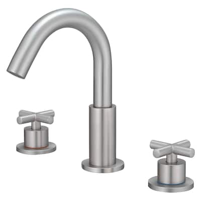 Brushed Nickel Widespread Bathroom Faucet 3-Hole Double Handle Vanity Tap with Pop-Up Drain