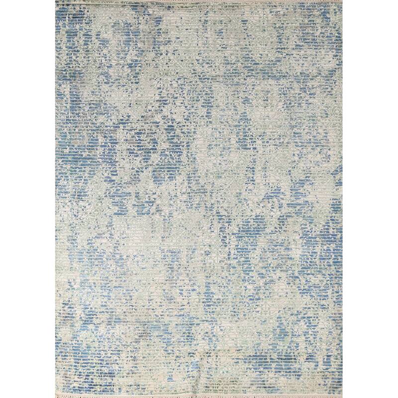 Striped Abstract Area Rug Hand-Knotted Wool Carpet - 5'7" x 7'6"