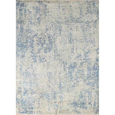 Striped Abstract Area Rug Hand-Knotted Wool Carpet - 5'7" x 7'6"