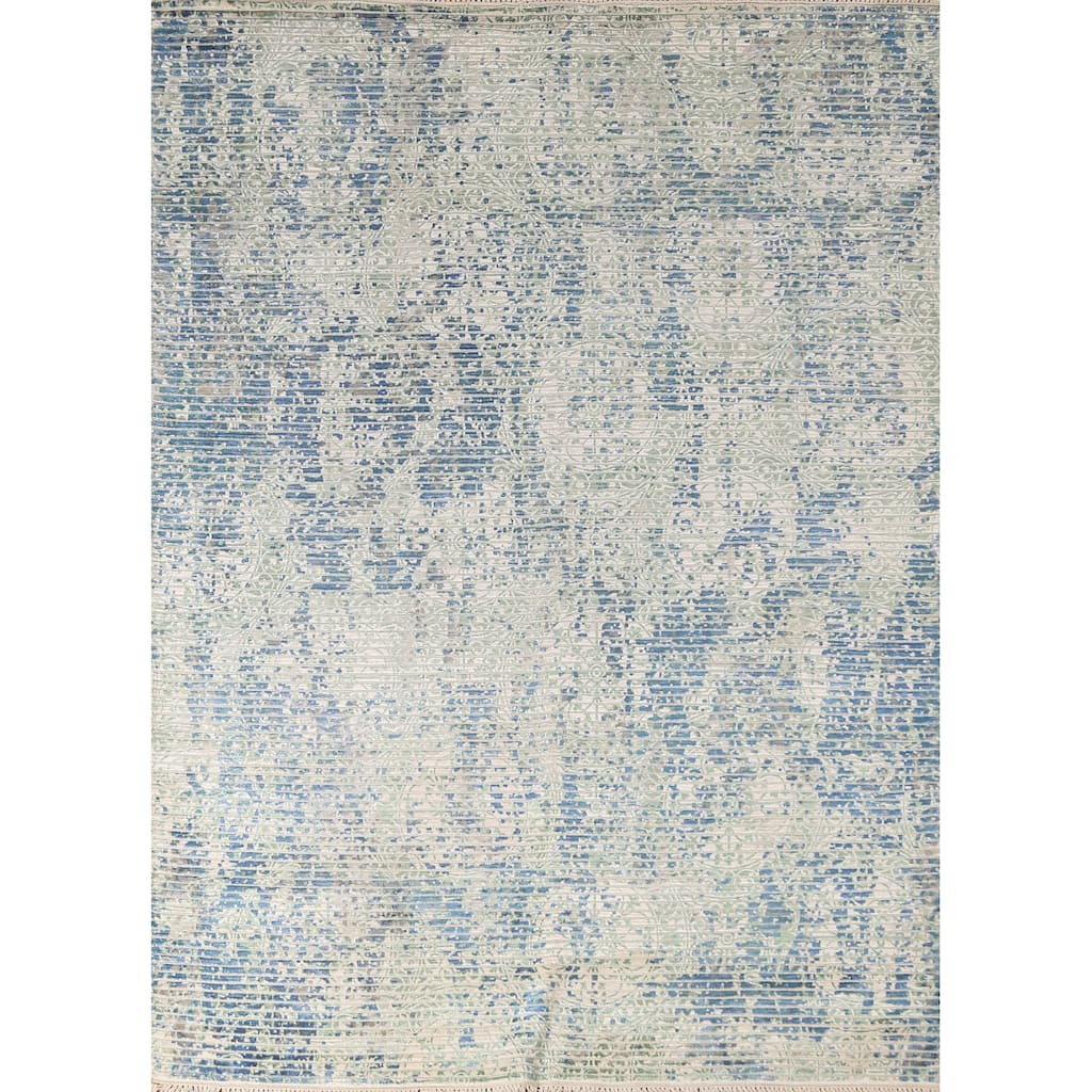Striped Abstract Area Rug Hand-Knotted Wool Carpet - 5'7" x 7'6"