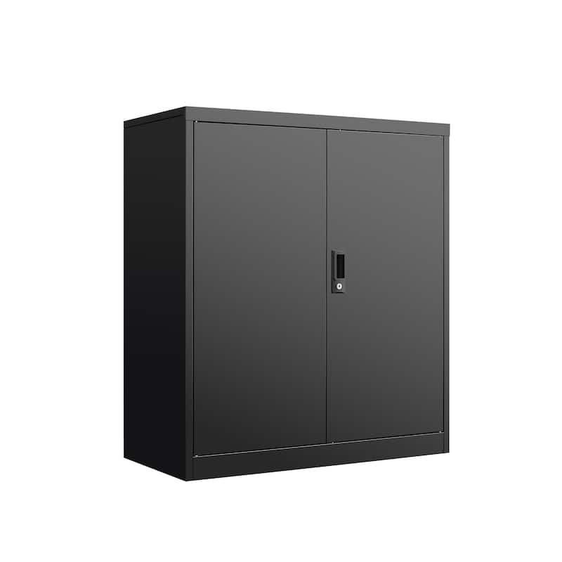 Black Lockable 2-Door Storage Cabinet with Adjustable Shelves Office Home Organizer - N/A