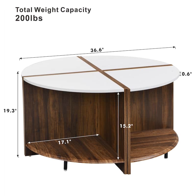 Industrial Round Coffee Table Double Layer Coffee Table with Storage Space, for Living Room Garden, White