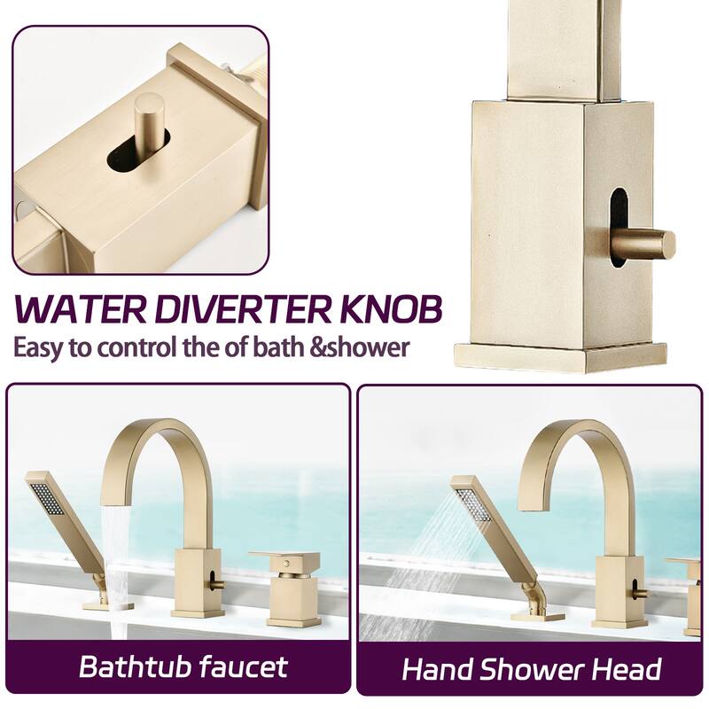 Modern Waterfall Bathroom Tub Faucet with Sprayer, 360 Degree Swivel Spout, Control Water Temperature and Flow