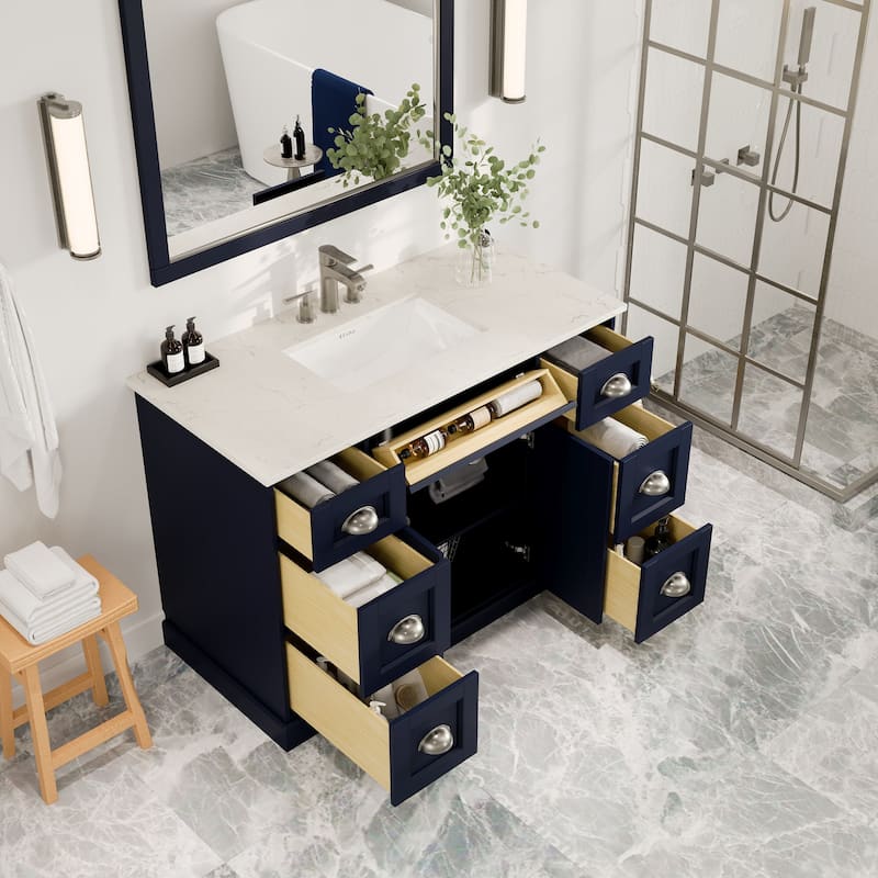 Epic 48"W SS Bath Vanity with Carrara Quartz Top & Undermount Sink