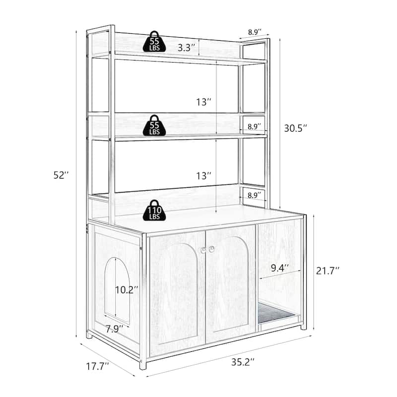 Cat Litter Box Enclosure With Shelf Storage, Hidden Cat Washroom Furniture With Scratch Pad, Indoor Cat Cabinet With 2 Doors